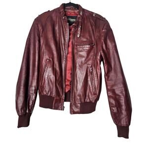 Vintage 70s Wilsons Leather 44 Oxblood Burgundy Bomber Leather Jacket Boho